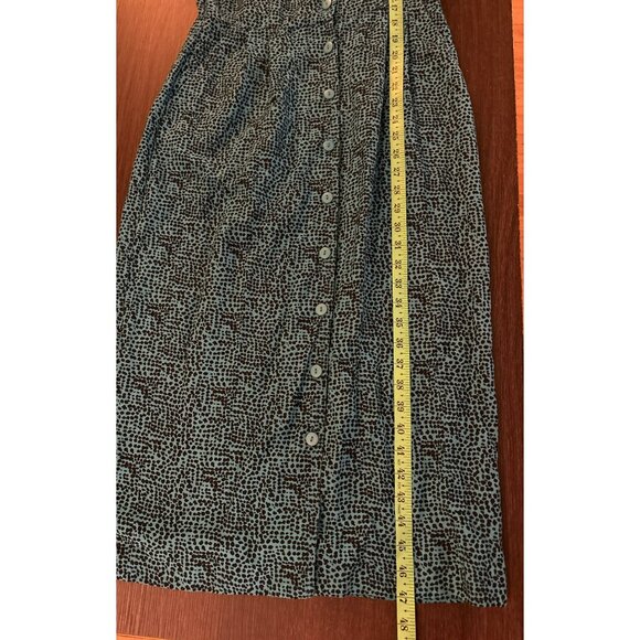 Vintage Silk Studio 100% Silk Button-Down Short Sleeve Dress Size 8 Teal & Black - Picture 5 of 5